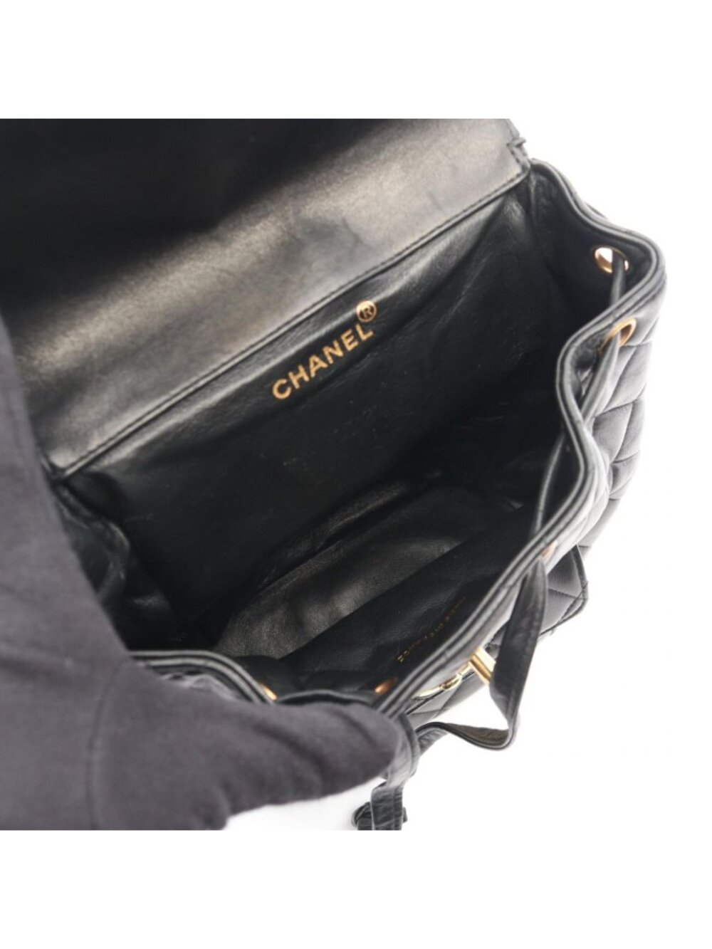 Chanel Backpack Quilted Black Lambskin Double Turnlock Chain - Picture 3 of 13